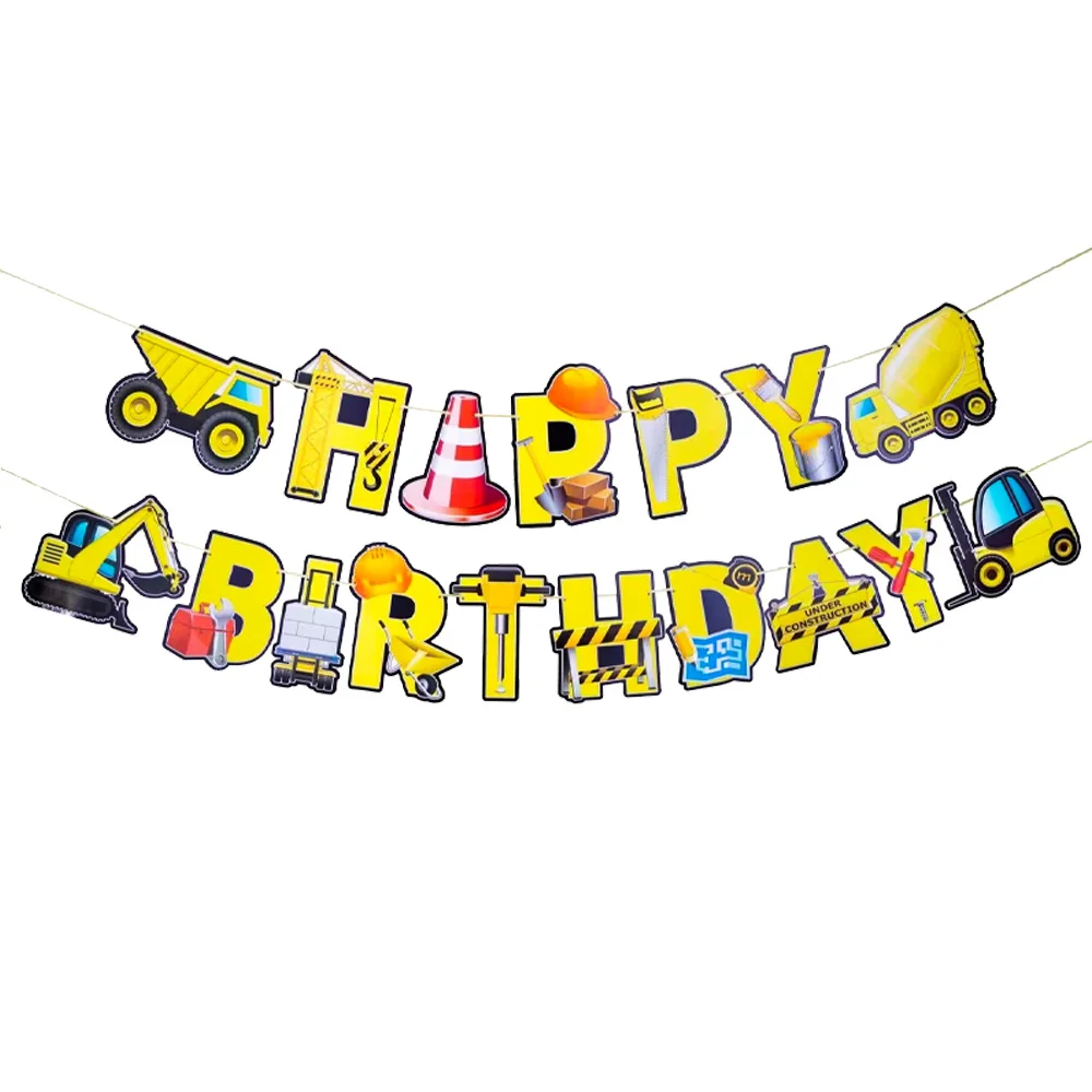Baufahrzeuge Geburtstag Geschirr Teller Tasse Serviette Tischdecke Flagge Ballon für Kinder Jungen Bau Thema Partyzubehör – Detail 19