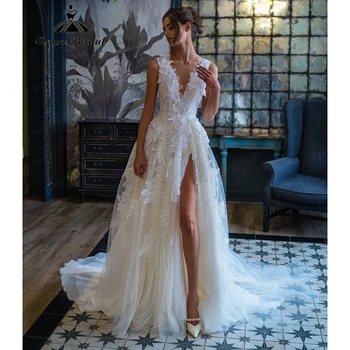 Vintage Lace V-Neck A-Line Wedding Dress 3D Floral Appliqué High Slit Brides Gown Elegant vestido de novia boda 2026 Customized 1