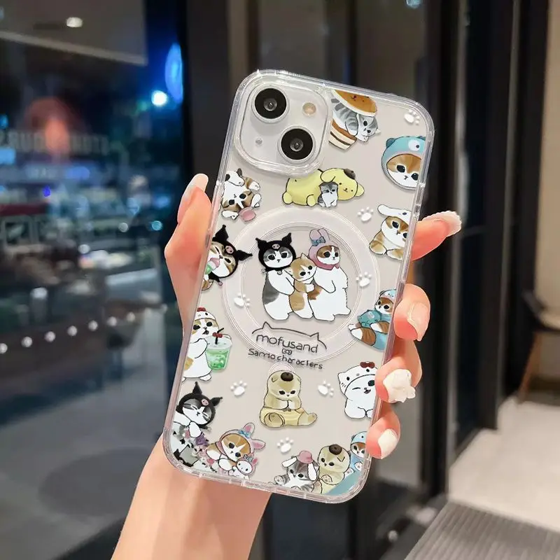 Whimsical M-Mofusand Cat MagSafe Magnetic Phone Case - Soft Clear TPU Cover