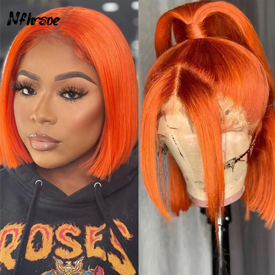 

Ginger Orange Lace Front Human Hair Wigs Short Bob Wig For Women Brazilian Straight Bob T Lace Ombre 27 Colored Remy Hair Wigs