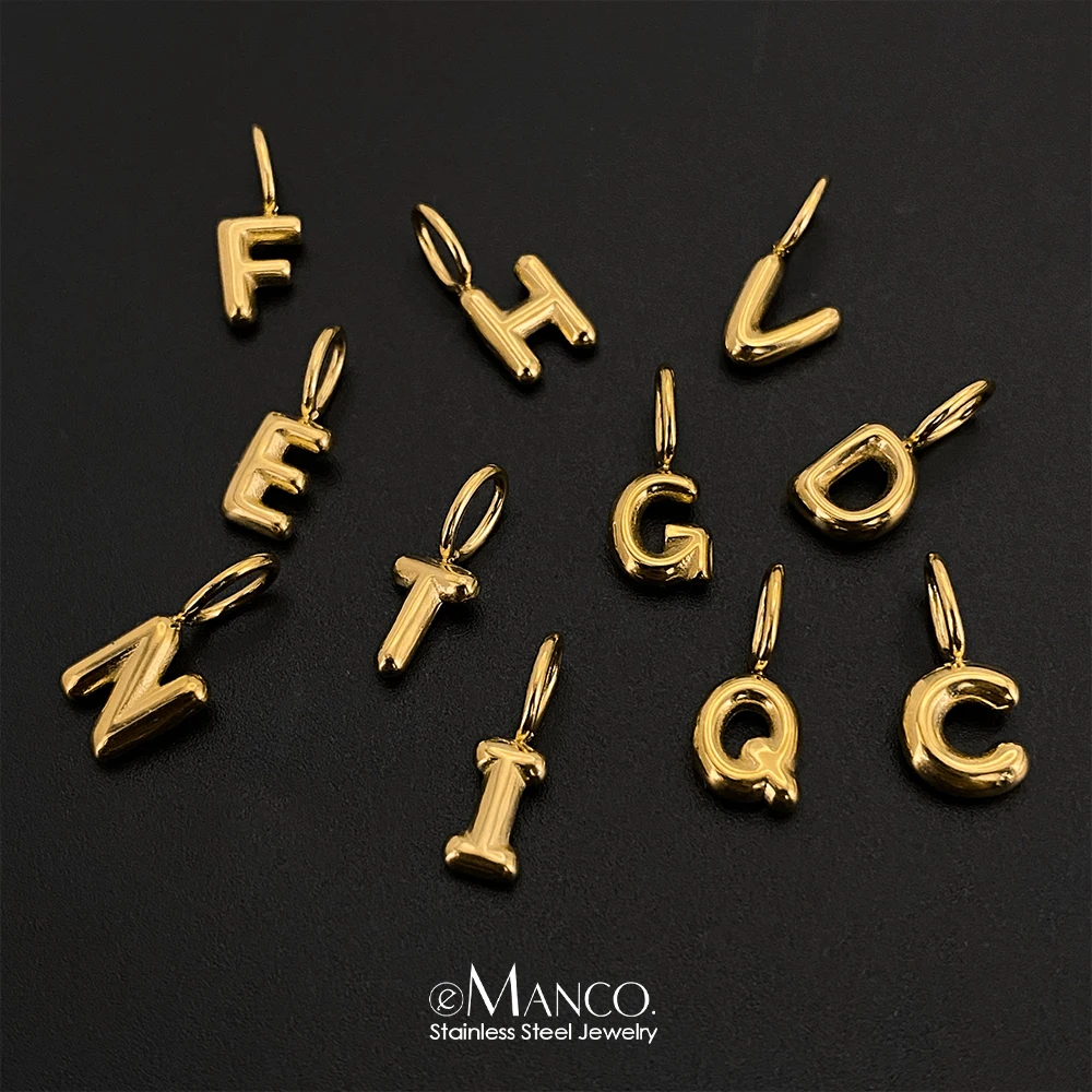 Stainless Steel Gold-plated Charms Modern Style 3D Bubble Alphabet Elements DIY Necklace Bracelet Jewelry Making