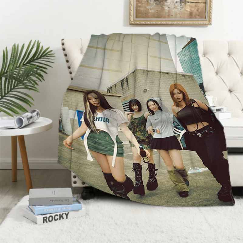 Kpop A-Aespa Movie Custom Blanket Fluffy Bed Blankets for Decorative Sofa Microfiber Bedding Catnap Knee Throw Fleece Soft Nap 3