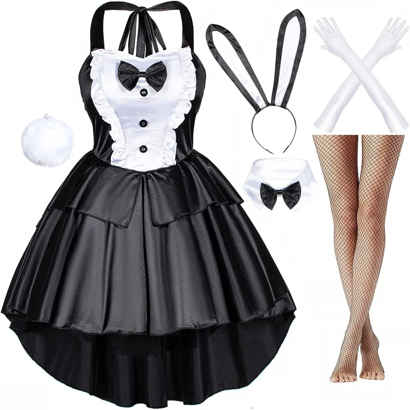 

Wannsee Classic Fancy Bunny Costume Girl Dress Tuxedo Style Black Dress Cosplay costume Tail Ears Stockings Gloves set