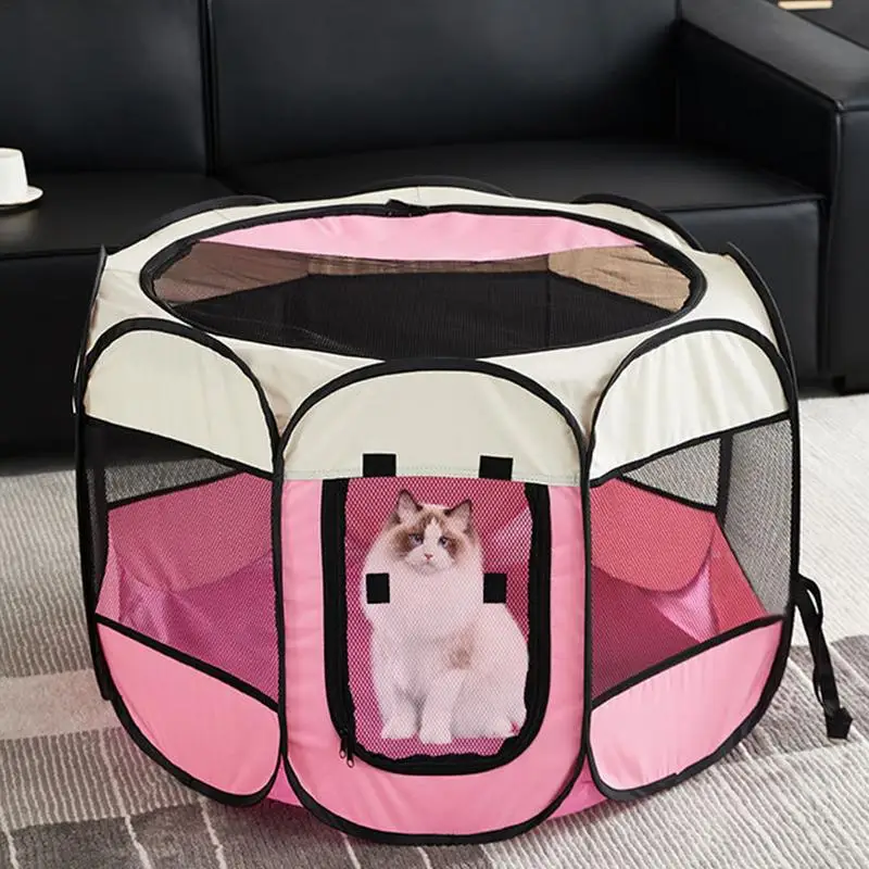 

Portable Pet Cage Folding Pet Tent Outdoor Dog House Octagonal Cage For Cat Indoor Playpen Puppy Cats Kennel Easy Operation