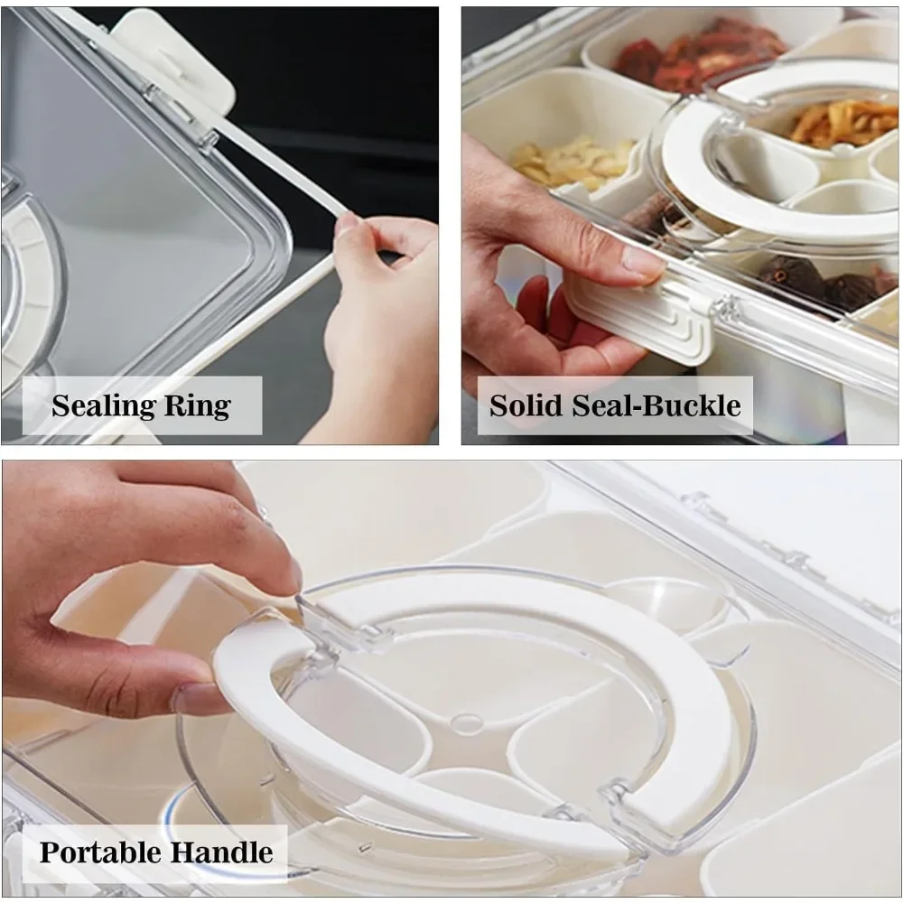 Divided Snack Serving Tray with Lid and Handle - Ideal for Organizing Fruits and Vegetables