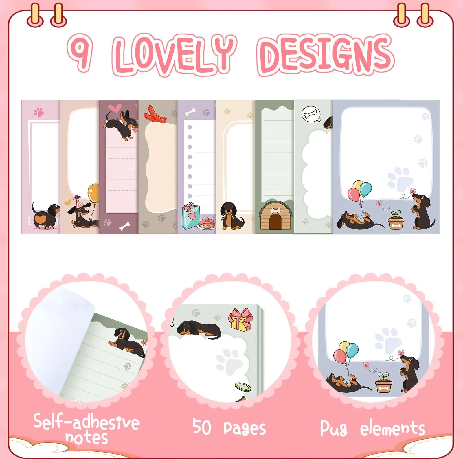 9 Pads Sticky Notes 3.15 x 3.94 Inches Cute Self Sticky Note Pads Colored Adhesive Notepad for Memo Reminder Journal Studying 3