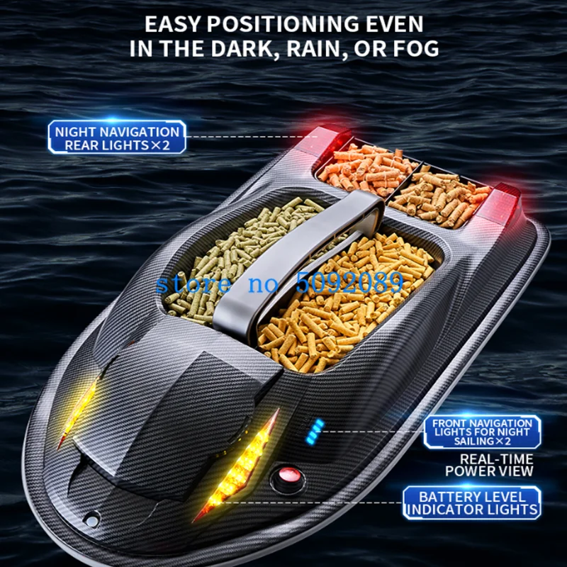 Full Water 4KG Load Multifunctional RC Bait Boat 500M 3-Hopper Voice Broadcast Correction Cruise Remote Control Fishing Boat Toy 2