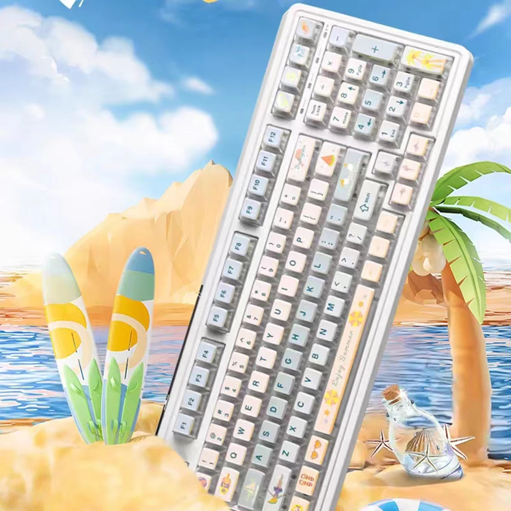 

PBT 116 Key Caps Set ASA Profile For Mechanical Keyboard DYE-SUB Cute Summer Backlight 4 Side Transparent White Gaming Keycaps