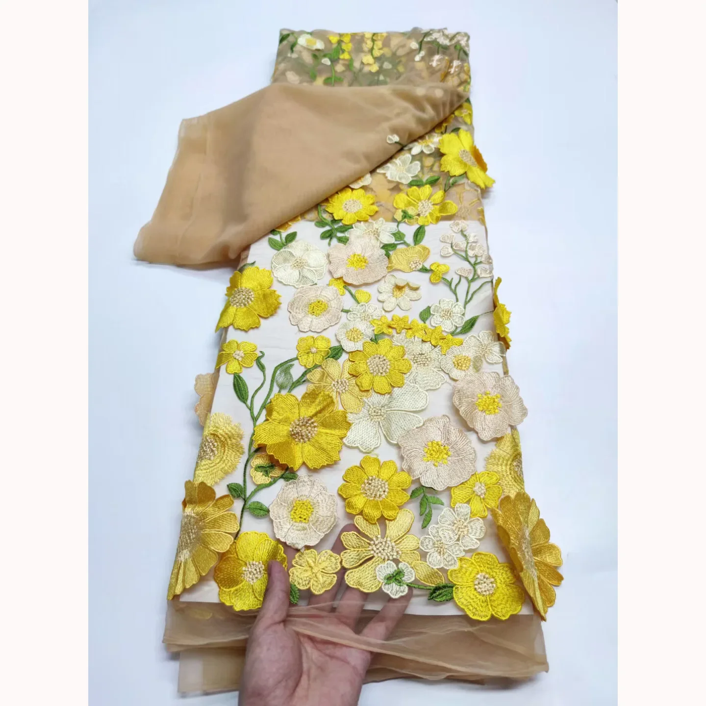3D Embroidery Fabric Single Side Full Width Lace Children's Dress Material Dress Accessories from China Mainland