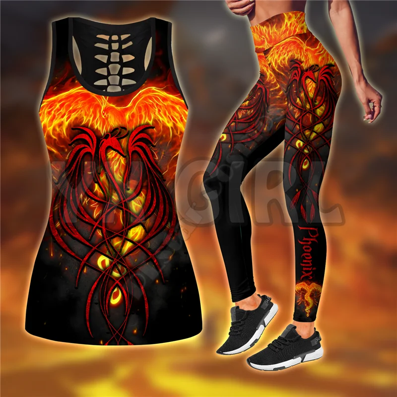 Phoenix Tattoo 3D All Over Printed Tank Top+Legging Combo Outfit Yoga Fitness Legging Women