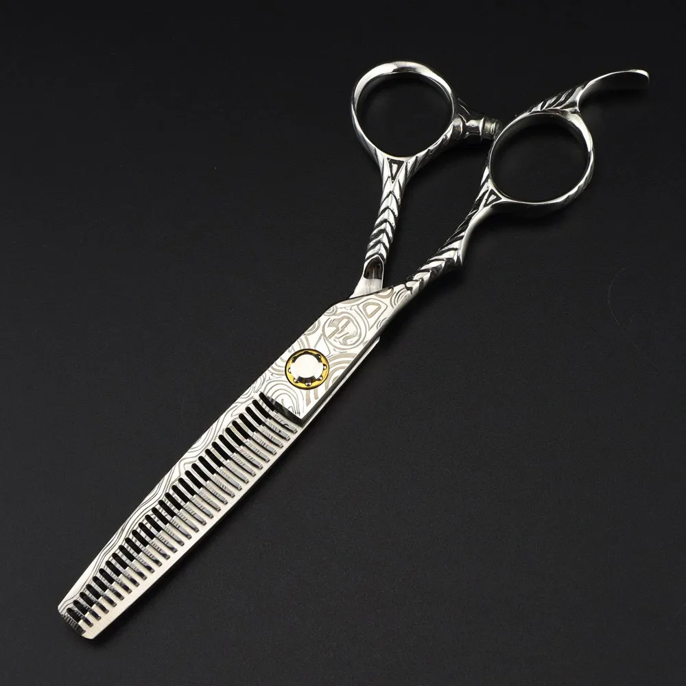 전문 6 ''왼손잡이 가위 다마스커스 베어링 머리 가위 이발 가위 이발사 절단 가위 미용사 가위