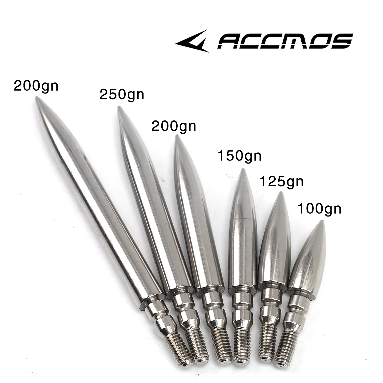 12PC Archery Stainless Steel Bullet Point Tip 100/125/150/200/250/300grain OD7.14/7.54/7.93mm Arrow Shaft Screw Thread Arrowhead archery arrowhead