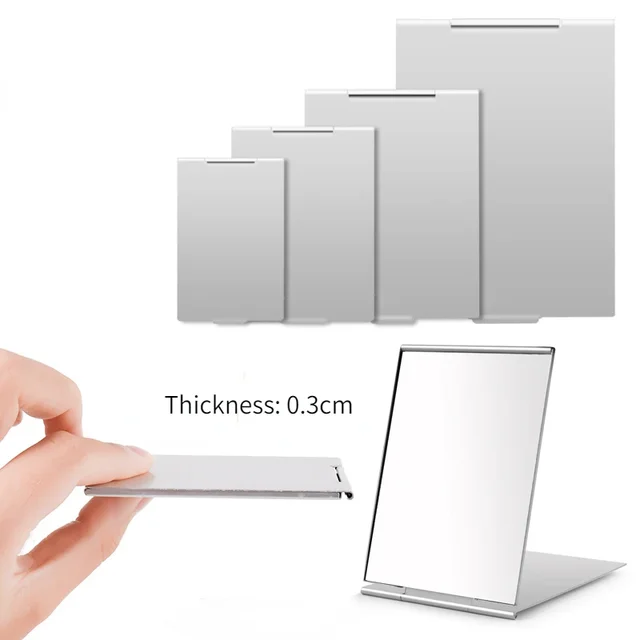 Mini miroir de poche pliable en aluminium, portable, maquillage, voyage, main, petit, vanité, pliable, compact, outils cosmétiques 1