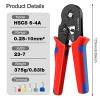 HSC8 6-4A Crimping Tool 0.25-10mm for Ferrule Tubular Terminals ² 23-7AWG Ferrule Crimping Clamp Set Wire Head Electrician Tools 2