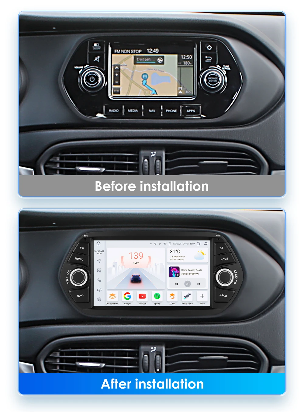 OEM 9 inch Android 13.0 for 2015-2020 Fiat TIPO/EGEA Radio GPS Navigation  System With HD Touchscreen Bluetooth support Carplay OBD2 DVR TPMS