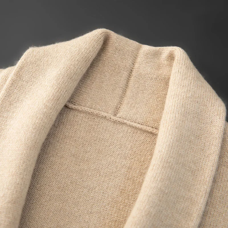 100% Class A Goat Cashmere Coat Men's Blue Fruit Neck Double breasted Knitted Cardigan Autumn Winter Warm Long Sleeve V-Neck Top 5