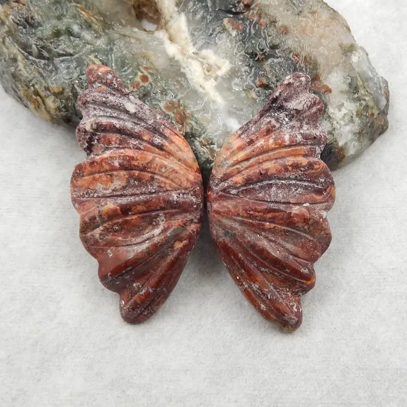 Natural Stone Ocean Jasper Gemstone Carved Butterfly Wings Cabochon Piar,46x23x5mm,12g Fashion Earrings Necklace Accessories