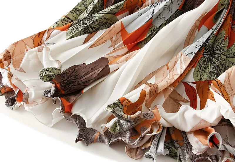 2026 Spring Summer Floral Print Pleated Long Skirts Women Elastic High-waist A-line Casual Maxi Skirt