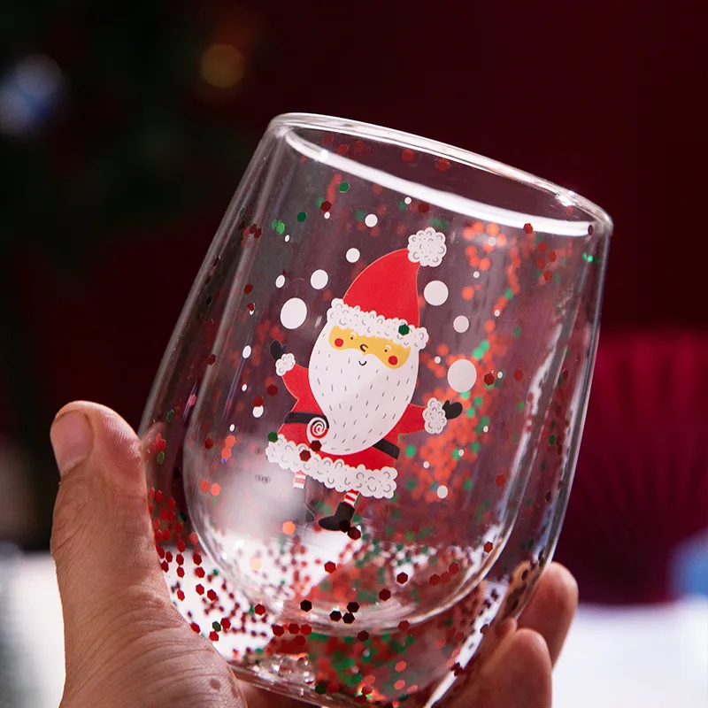4pcs Santa Claus Double-Walled Insulated Glass Cup Set - 300ml Heat-Resistant with Handle Coffee Cups Perfect Christmas Gift