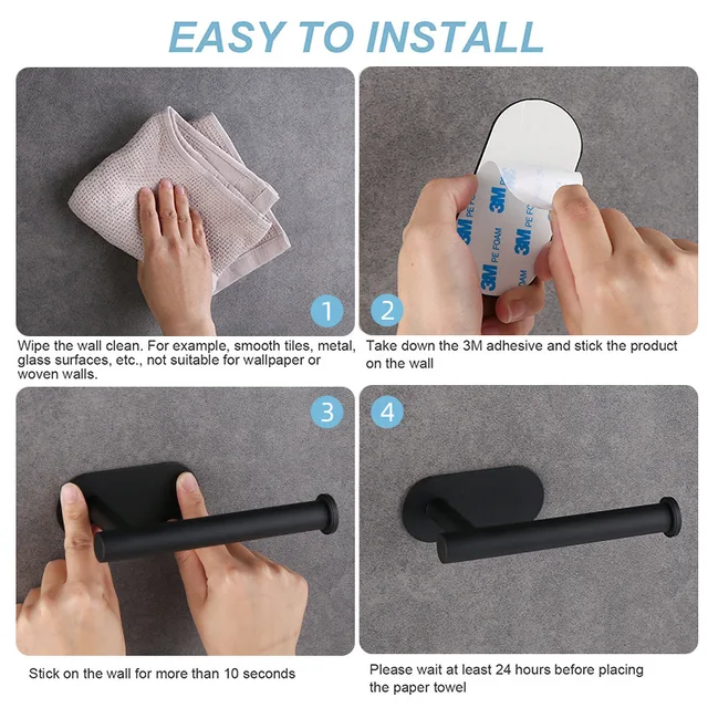 Porte-papier hygiénique en acier inoxydable, cintre pour mouchoirs, support adhésif pour papier toilette, porte-serviettes en papier, accessoire de salle de bains étanche 5
