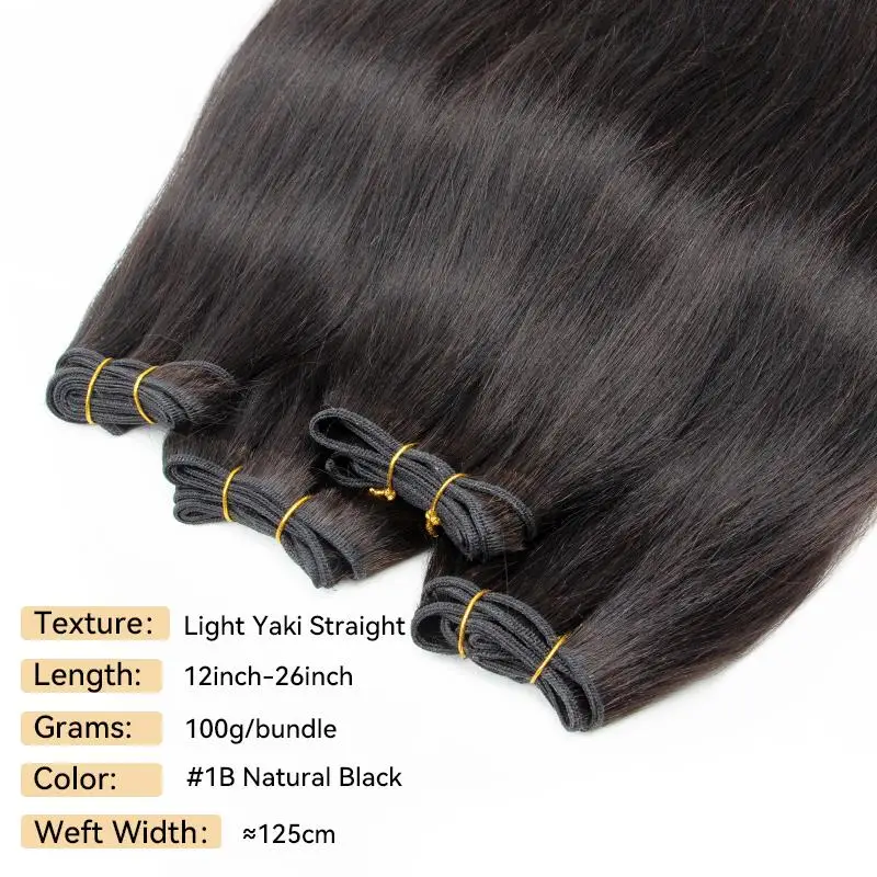 Light Yaki Human Hair Bundles Yaki Straight Sew-in Hair Bundles Remy Double Weft Bouncy #1B Double Weft 12-24inch 100G human hair extensions