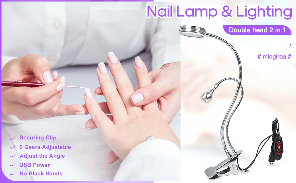 Description Picture 3 of item2-in-1 LED Nail Lamp 5W Dimmable Gooseneck Light Nails Manicure Dryer Sliver Curing UV & White 5V/1A for Nail Art