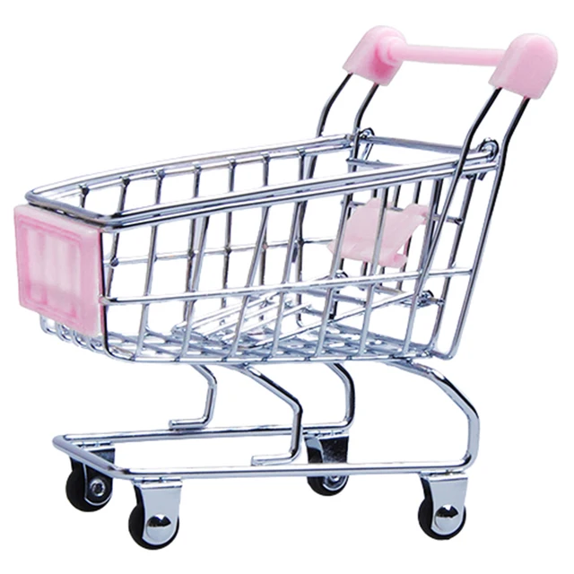 Supermarket Handcart Trolley Mini Shopping Cart Desktop Decor Storage Toy Gift For Kid Dollhouse Furniture Accessories 6