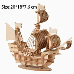 3D Wooden Sailboat Puzzle DIY Craft Kit for Home Decoration and Gifts (Ship)
