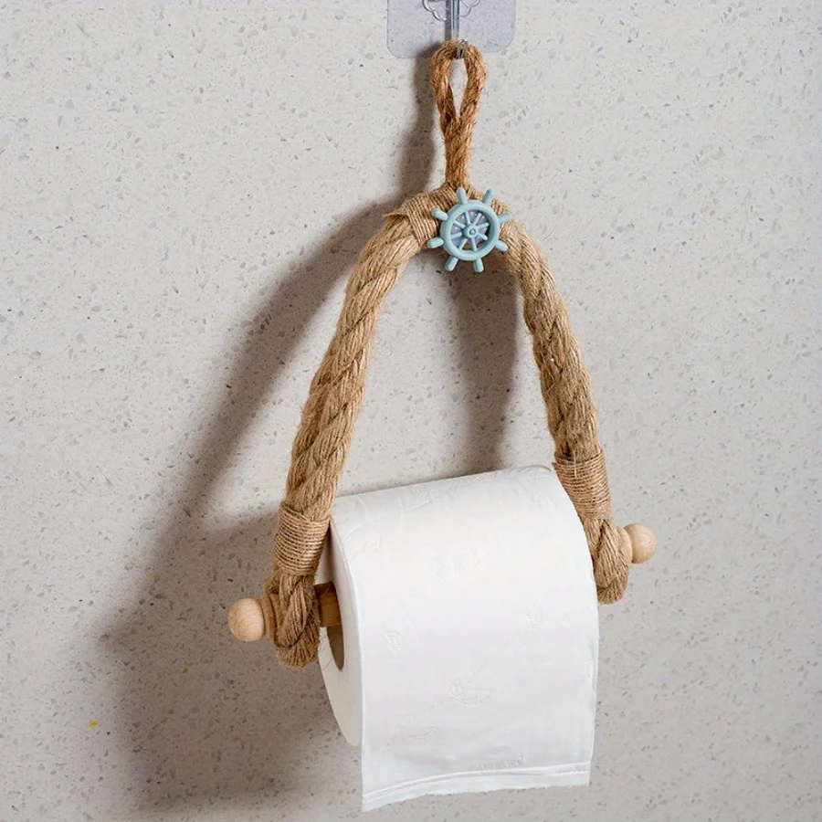 Bathroom Toilet Paper Holder Mediterranean Style Hand-woven Paper Roll Holder Living Room Bedroom Paper Roll Storage Shelf 2