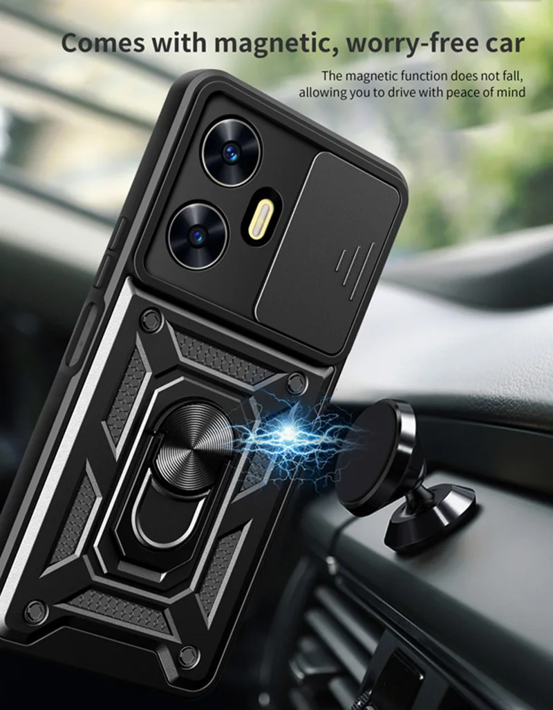Shockproof Armor Phone Case with Car Holder and Camera Lens Protection