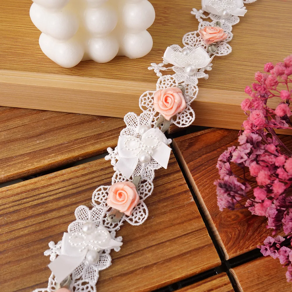 Flower Embroidered Lace Trim Ribbon - 2Y Width For Wedding Dresses & Sewing Crafts