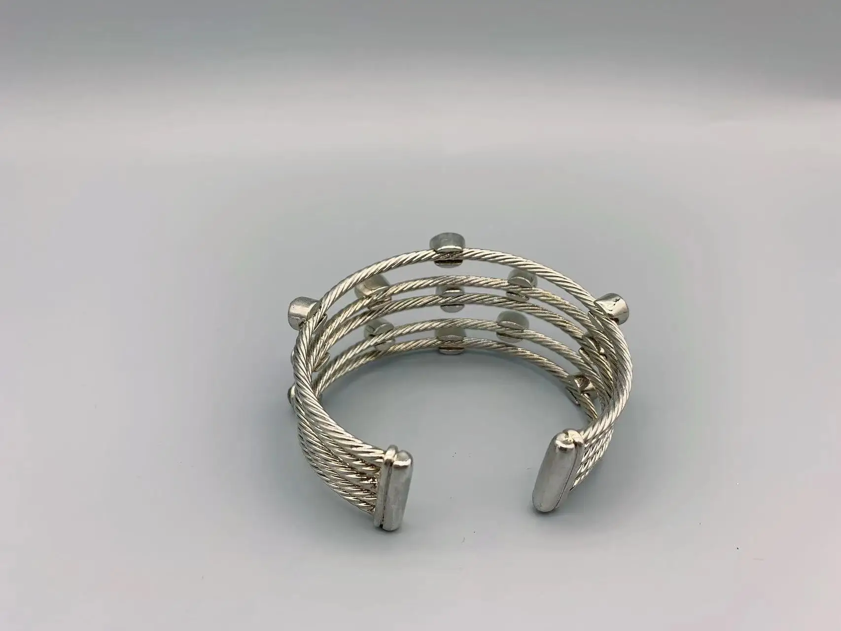 Le Han Jewelry Silver Crossover Five  Row Cuff Bracelet With Multi Colour Stone