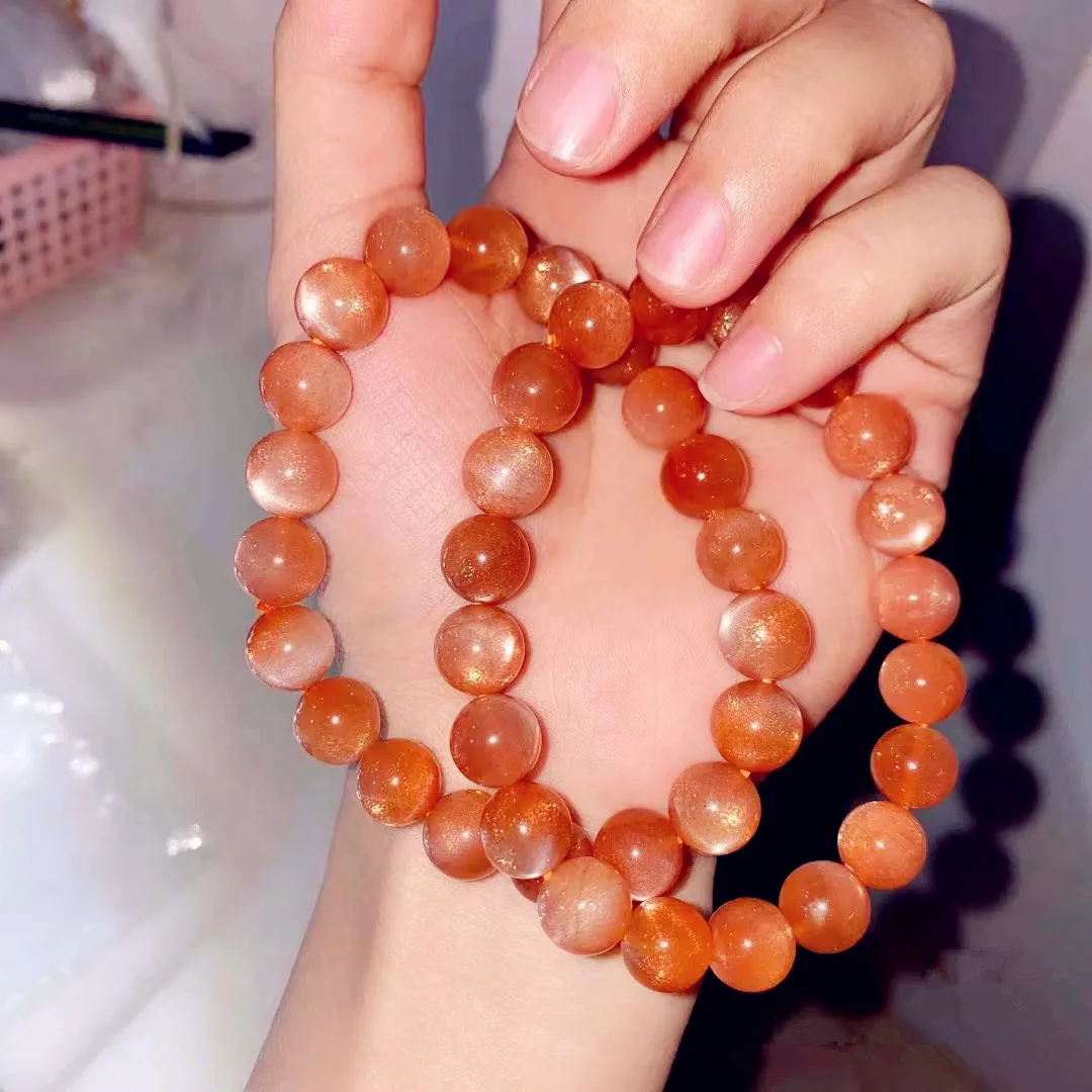 Natural Orange Sunstone Moonstone Cat Eye Bracelet Star Light Round Beads Bracelet Sunstone Women 10mm 11mm 12mm 13mm AAAAAA