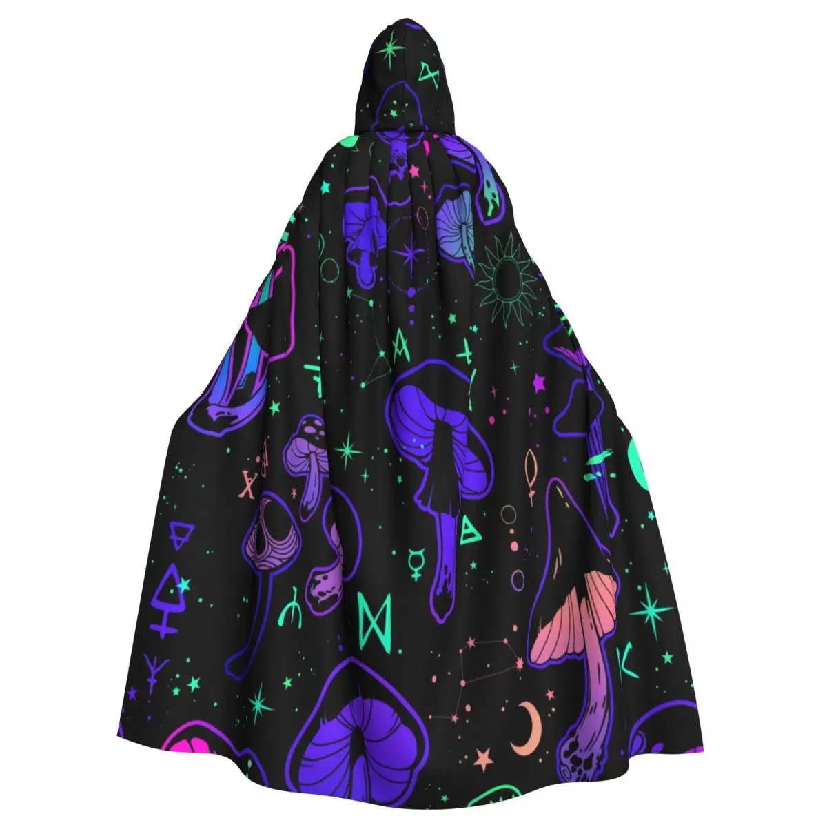 

Magic Mushrooms With Occult Symbols Hooded Cloak Polyester Unisex Witch Cape Costume Accessory