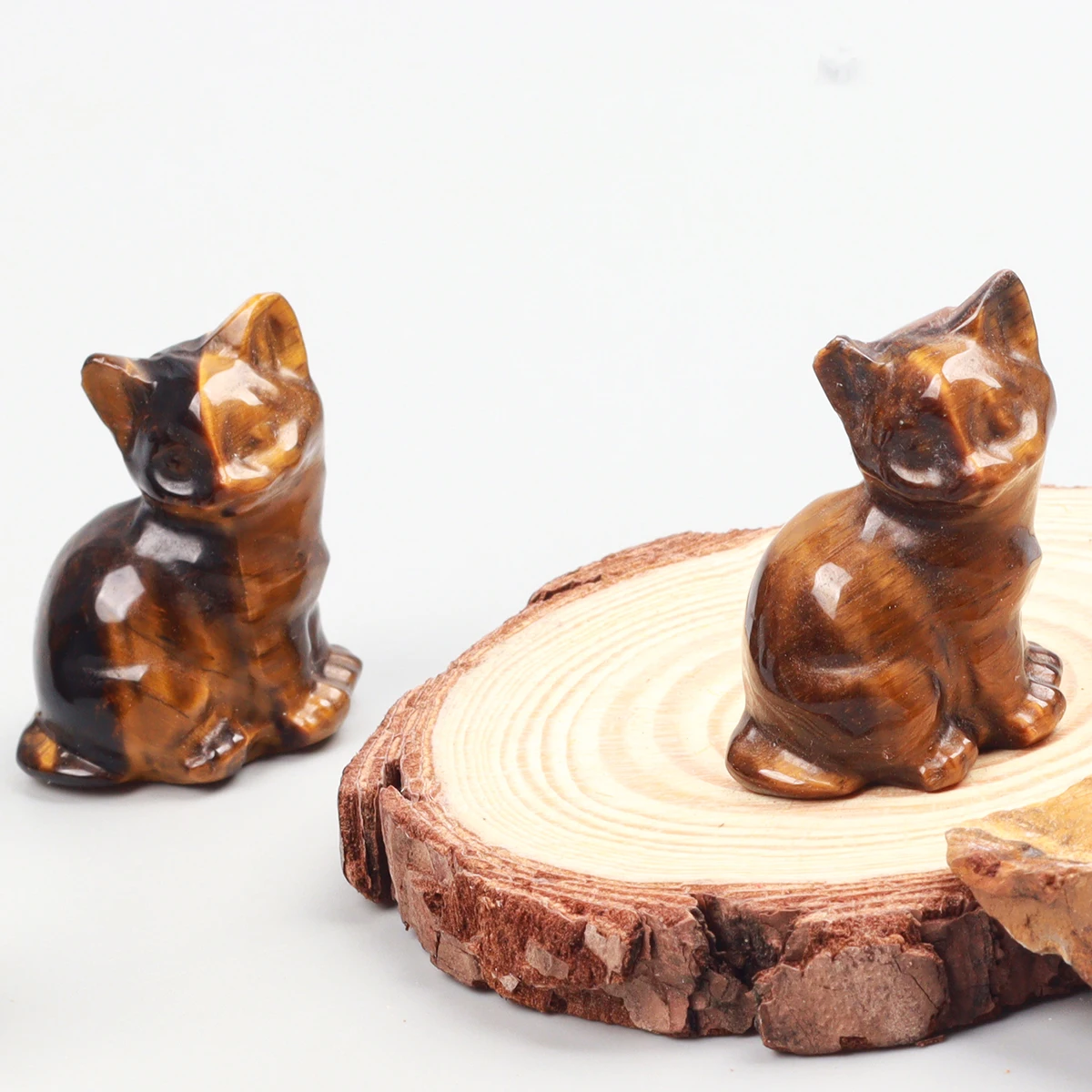 Hand Carved Tiger Eye Mini Kitten , Natural Stone Animal ,Gemstone Cat Figurine, Crystal Craft, Chakra, Home Garden Decor, 1.5" 3