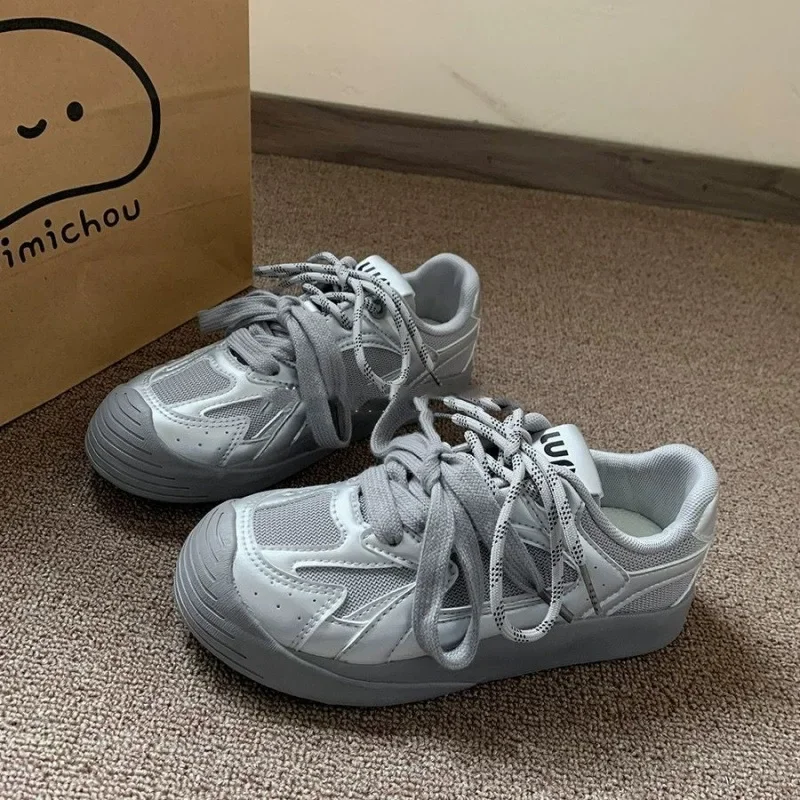Low-Top Women's Sports Shoes De Xin Breathable PU Leather And Rubber Vintage Thick Bottom Casual Sneakers Trendy Brand
