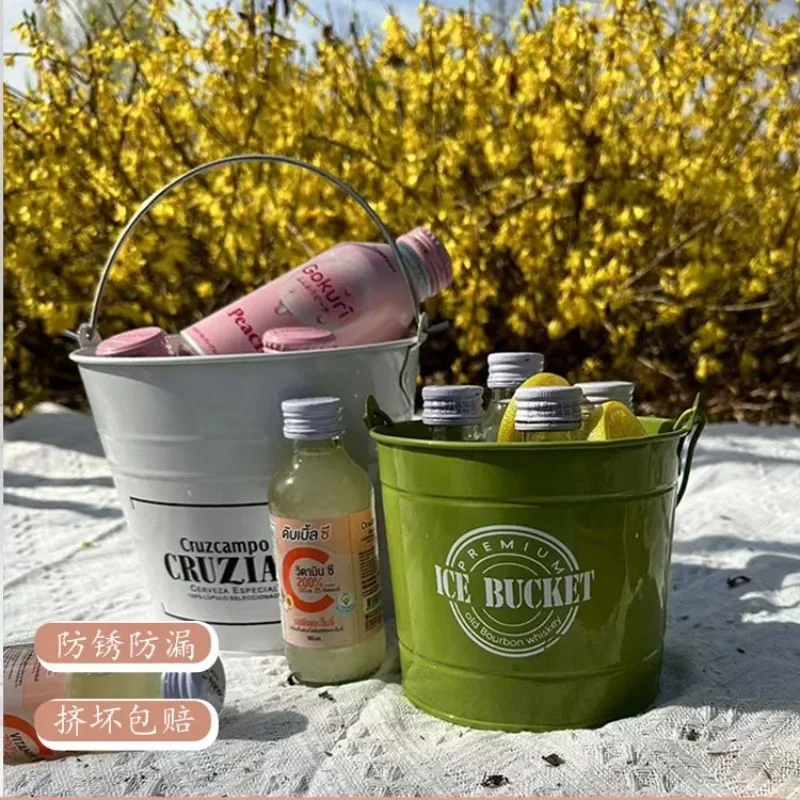 Commercial Ice Bucket Beverage Beer Barrel Outdoor Household Ice Cube Milk Tea and Cola Creative Iron Bucket Cooling Barrel