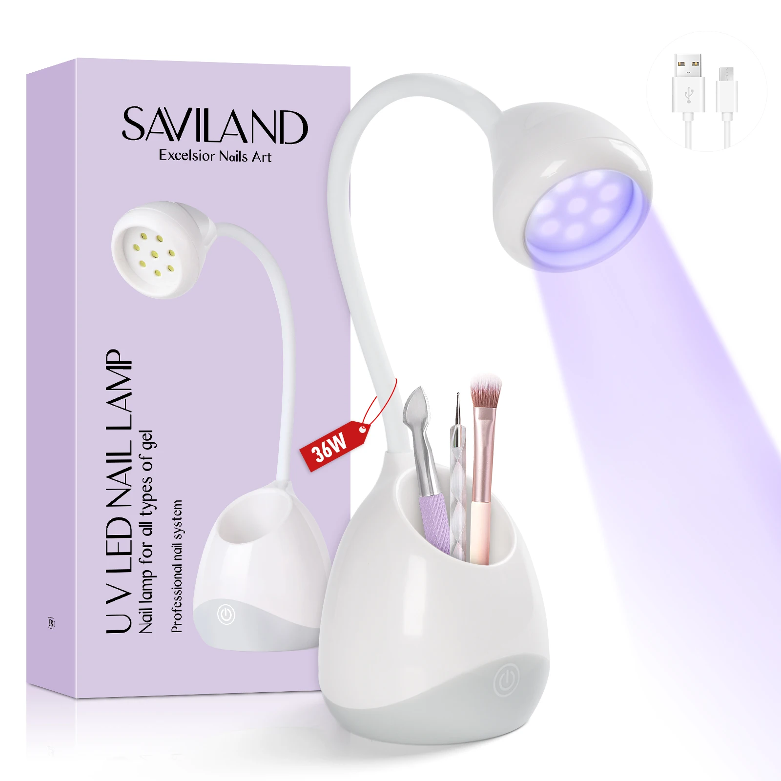 thumbnail image 1 of SAVILAND Lámpara secadora de uñas con luz UV de 36 W, lámpara LED recargable para uñas de gel con soporte para cepillo de uñas, herramientas de salón de manicura, 1 of 5
