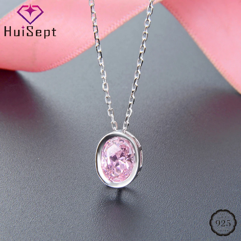 

HuiSept Trendy Pendant Necklace for Women S925 Silver Jewelry with Zircon Gemstone Accessories Wedding Party Promise Bridal Gift