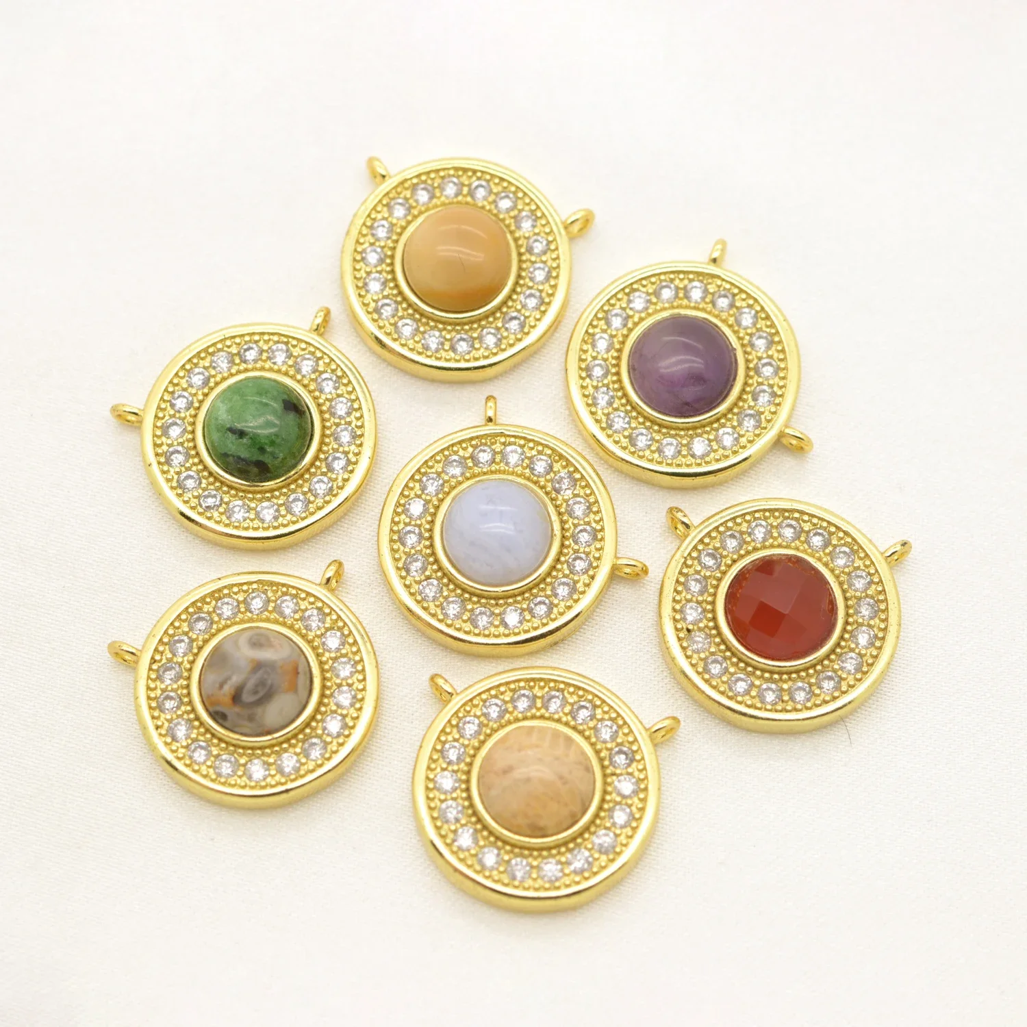 

Beautiful Stone Cubic Zirconia Connector Round Jewelry Bracelet Necklace Fasteners for Jewelry Making Brass Supplies Accessories