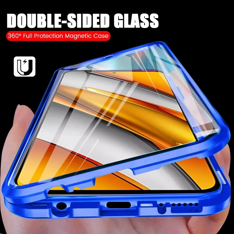 Metal Magnetic Case For Xiaomi Redmi Note 11 T 10 S 9 9A 9C 9T 9S 8 8T 7 Double Sided Glass Funda POCO X3 F3 M3 M4 Pro Coque |