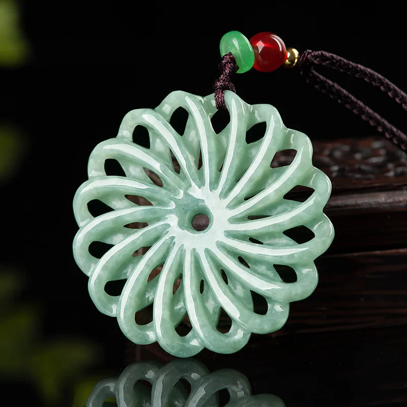 

Burmese Jade Kaleidoscope Pendant Designer Jadeite Pendants Natural Jewelry Green Fashion Charm Talismans Necklace Emerald Man