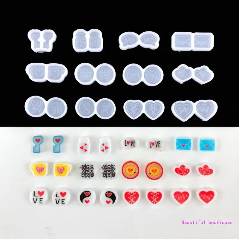 DIY Valentine's Day Theme Love-shape Earrings Heart Symbols Ear Studs Epoxy Mold DropShip 2021 new valentine s day series crystal epoxy triple geometric heart shaped earrings pendant diy keychain bag pendant material