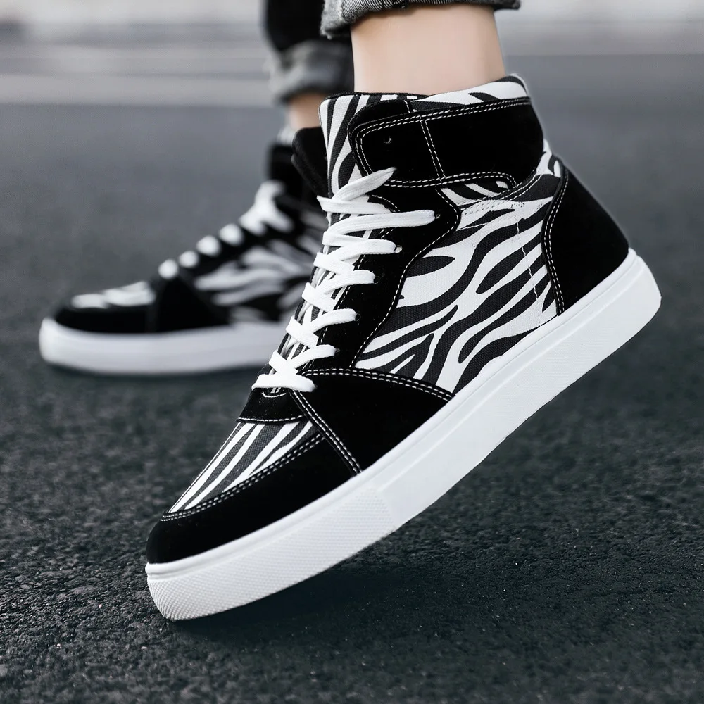 

Spring/Summer/Autumn New Men's Shoes Leopard Print Canvas Shoes Zebra Pattern High Top Sports Casual Shoes Large Men's Shoes