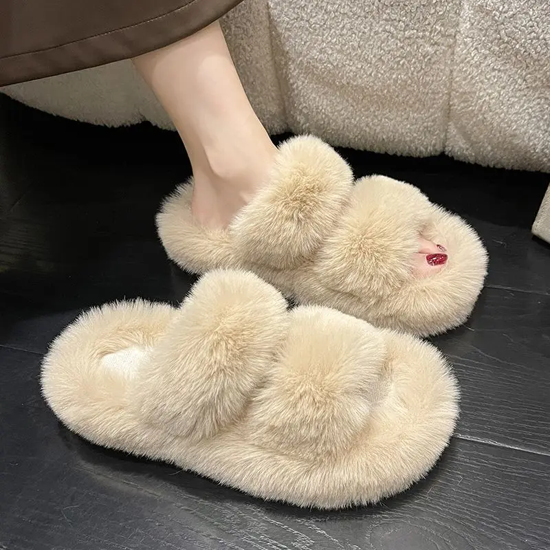Woolen Cotton Home Slippers For Women In Autumn And Winter, Korean Version, Fashionable And Versatile Non Slip Plush Slippers