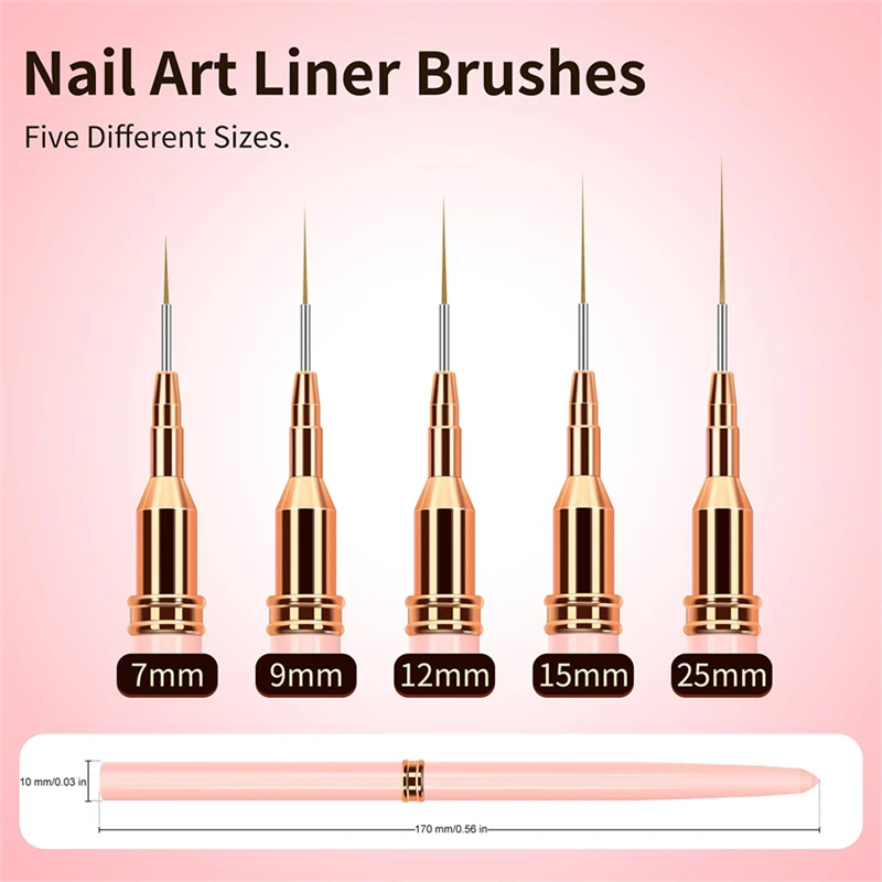 5 Pieces Set Liner Brush for Nail Art Painting,Fine Liner Brushes for Nails,Liner Nail Brush Set for Acrylic 2