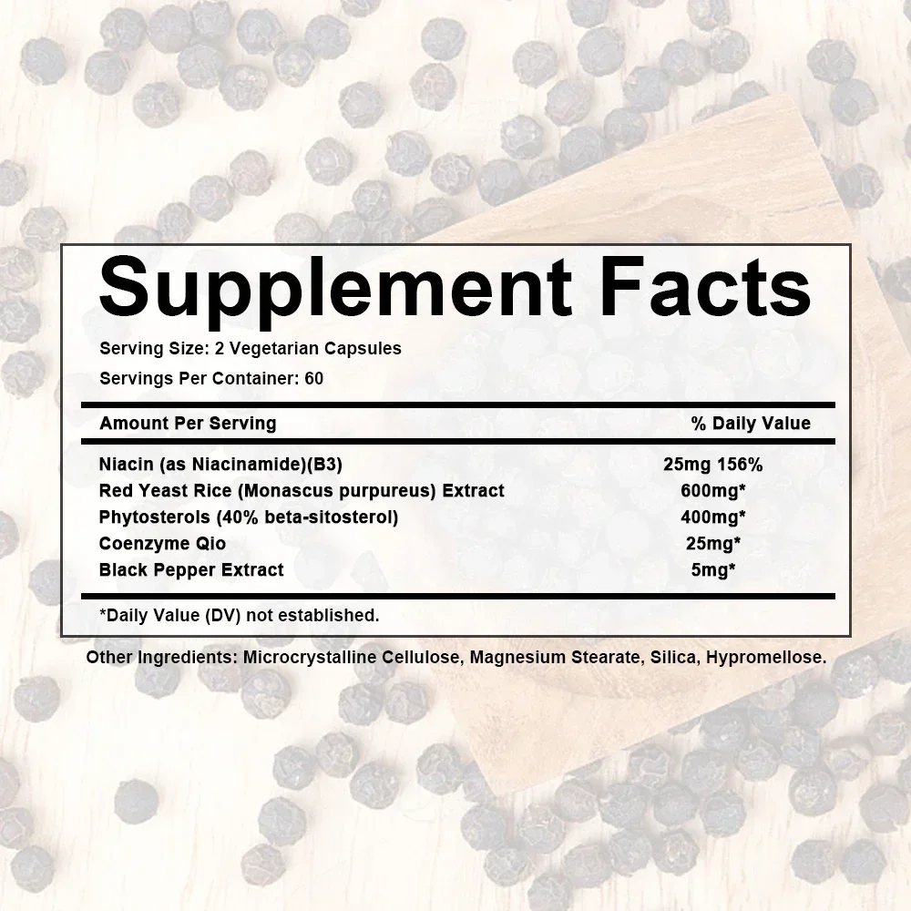 Contains Coenzyme Q10, Red Yeast Rice, Vitamin B3 to support cholesterol health, heart health, blood flow-Cholesterol Cleanse