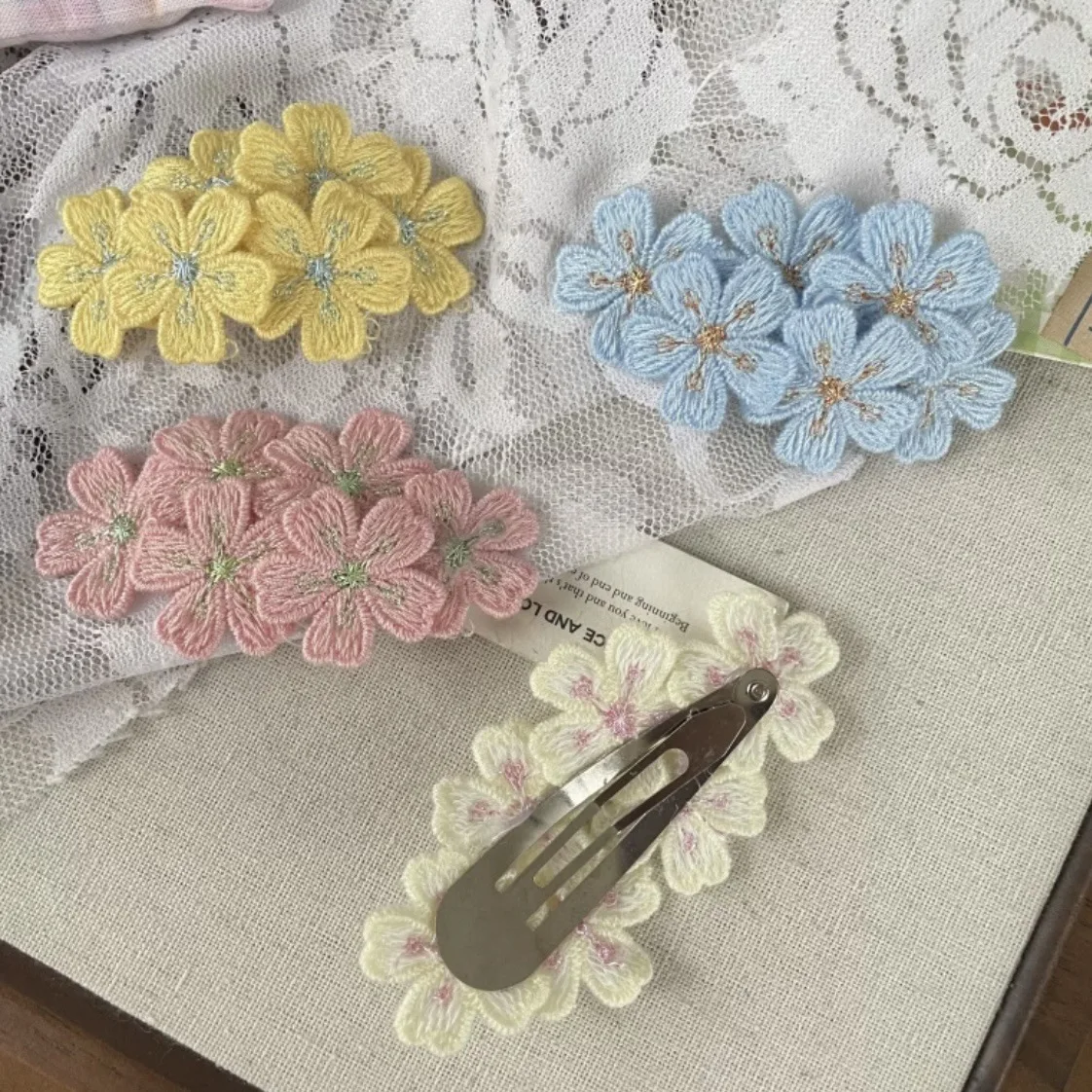 Gentle Pink Cherry Blossom Hairpin Sweet Embroidery Flower Knitted Children's Headgear Hair Accessories Bangs Side Clip