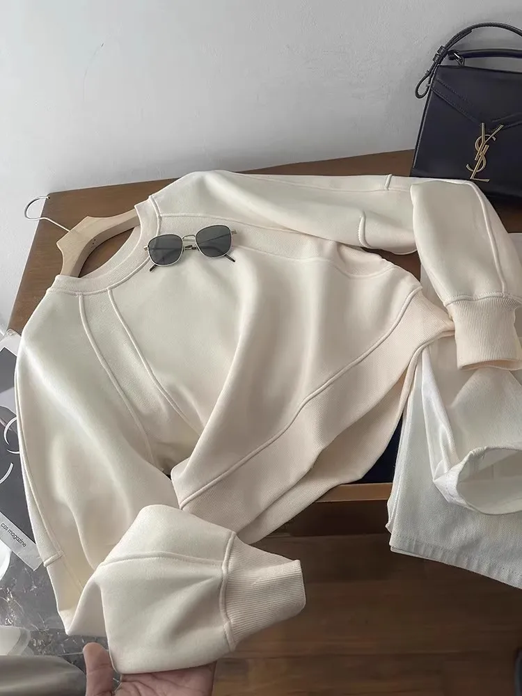 LU Home Faion round Ne Pullover Hoodie Women's Loose Fit Casual Velvet Spring 2025 Simple Outerwear Ele Aosphere