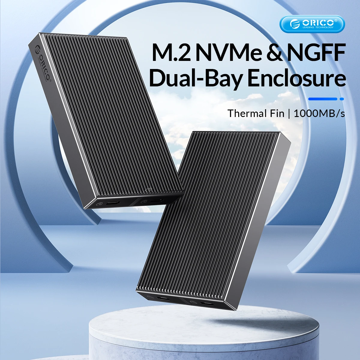 ORICO 듀얼 베이 알루미늄 nvme m2 ssd 케이스, M 키, B 키, NVMe PCIe SSD, 냉각 조끼 케이스 포함, USB3.1 Gen2, 10Gbps